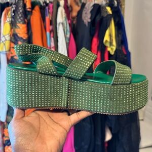 Fashion Nova Sparkling Green Platform Sandals